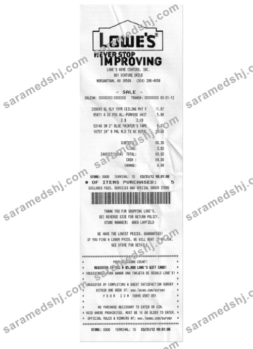 LOWES payment receipt